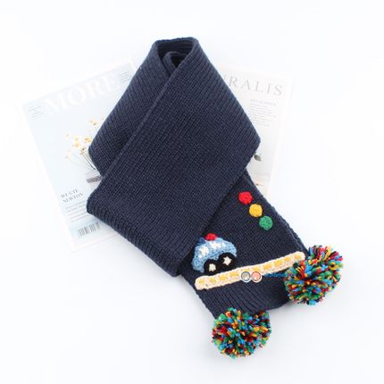 25新款秋冬保暖防风卡通儿童小汽车长款男宝宝儿童针织毛线围巾