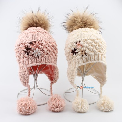 2025秋冬保暖护耳防风女儿童毛线帽子手工编织绣花公主宝宝针织帽