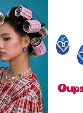 Oups爱心织语耳环2024新法式复古蓝色珐琅滴釉耳饰多巴胺度假耳钉