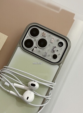 韩系ins风小众设计可爱猫咪高清透明趣味镜头贴适用iPhone17promax/16pro/15/14pro全覆盖透明手机贴膜