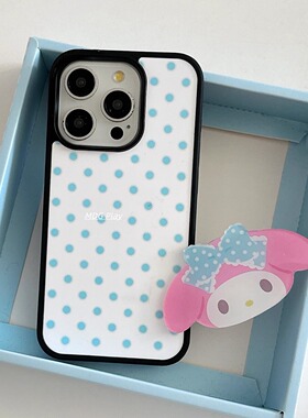 ins小众时尚古早蓝色波点可爱美乐蒂支架适用iPhone17promax手机壳16/15promax防摔14pro少女13pro保护套