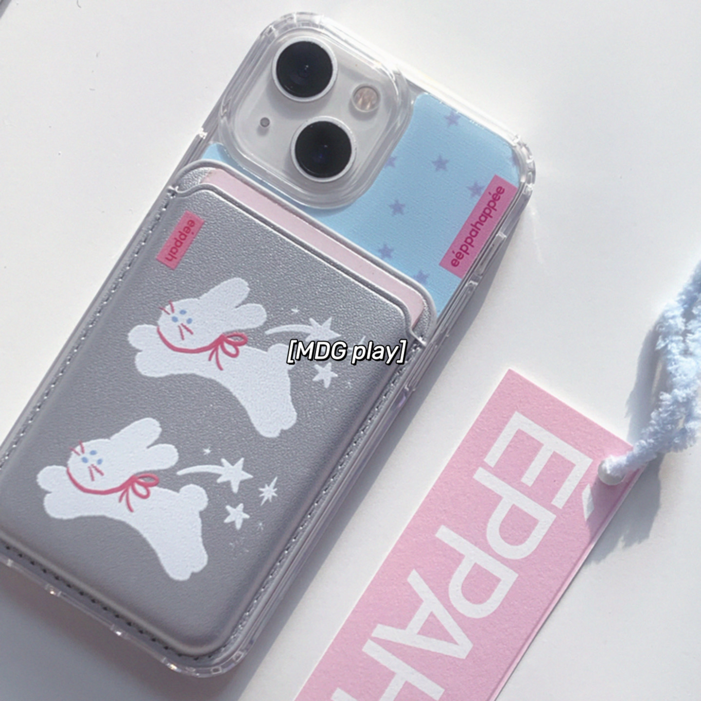 卡通奔跑兔子磁吸卡包星星手机壳