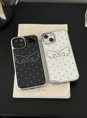 韩系ins古早感天使翅膀星星波点博主同款适用iPhone17/16promax/15pro/14/13防摔苹果银边滴胶手机壳