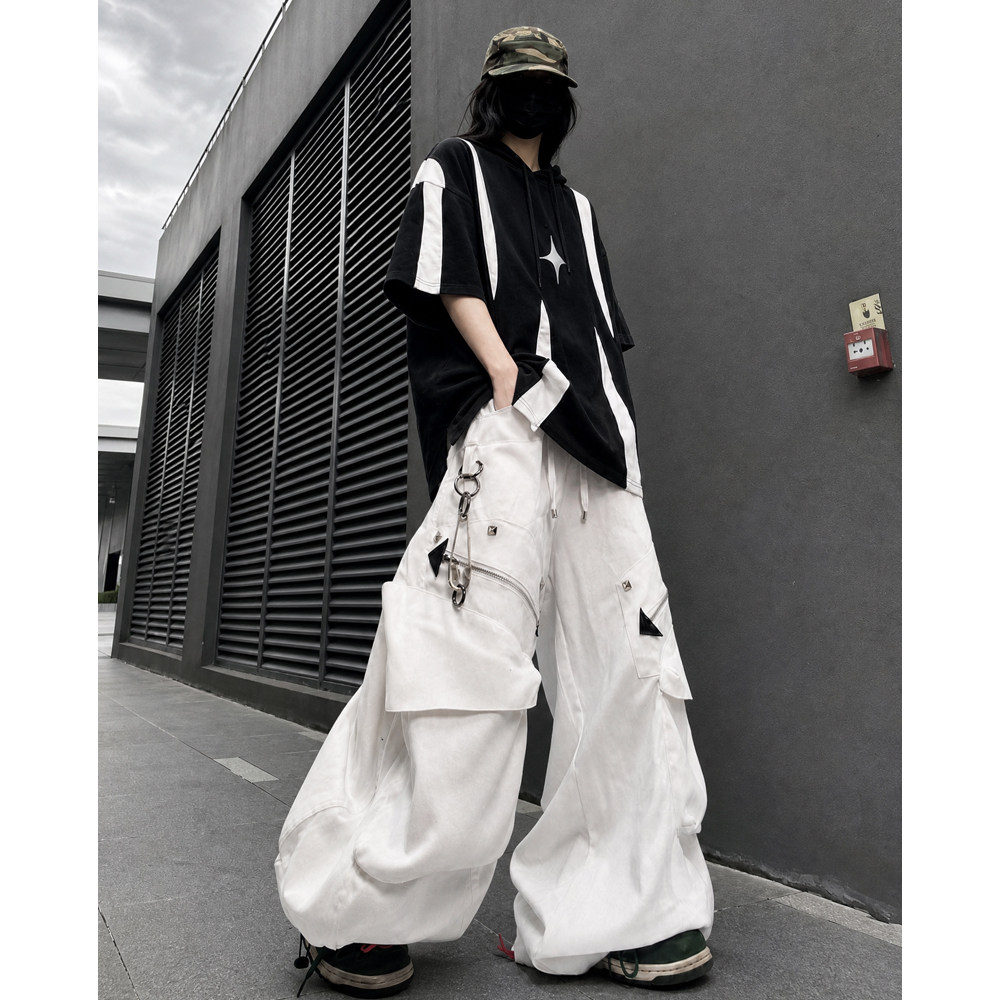 复古宽松多口袋弯刀休闲裤