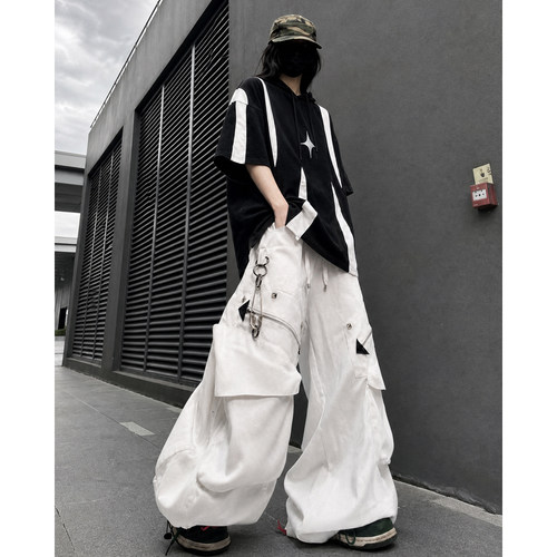 复古宽松多口袋弯刀休闲裤