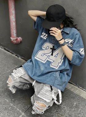 美式宽松vintage球衣短袖T恤