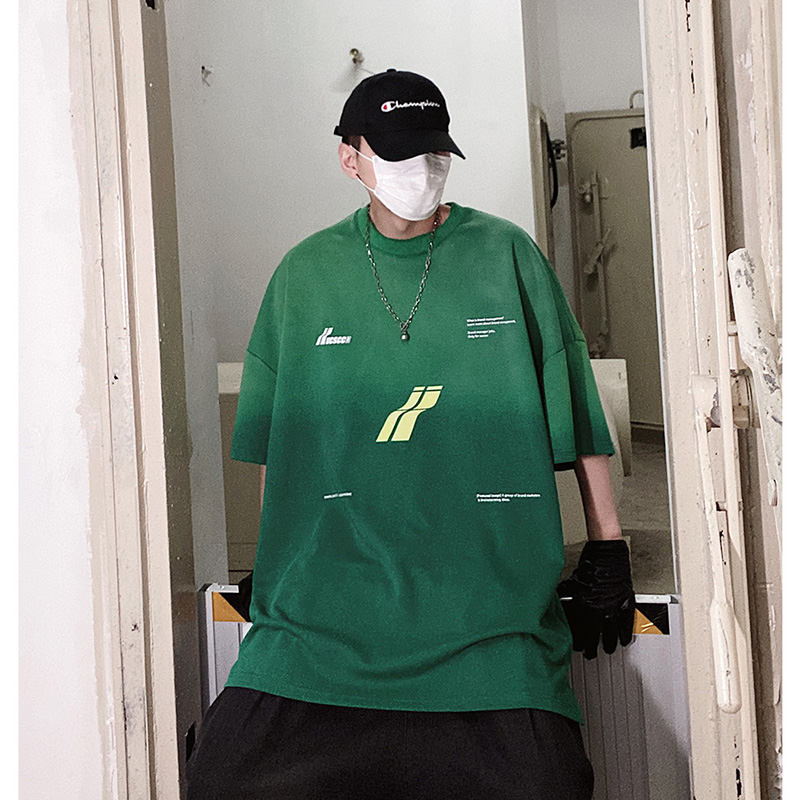 oversize五分袖印花圆领T恤