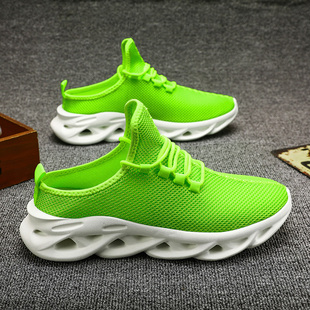 轻便款厚底网鞋男夏季透气网布鞋运动休闲包头半拖荧光绿男士拖鞋