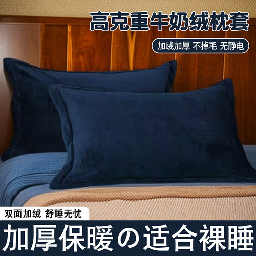春天加绒牛奶绒枕套一对装春季加厚珊瑚绒枕头套枕芯罩48cmx74cm2