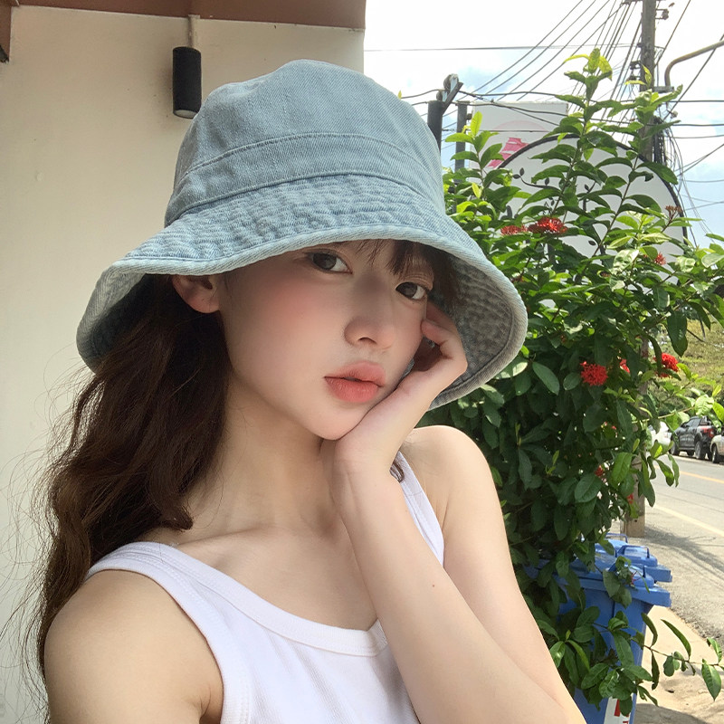 做旧牛仔渔夫帽女春夏薄款素颜遮脸出游防晒高级休闲时尚遮阳帽子