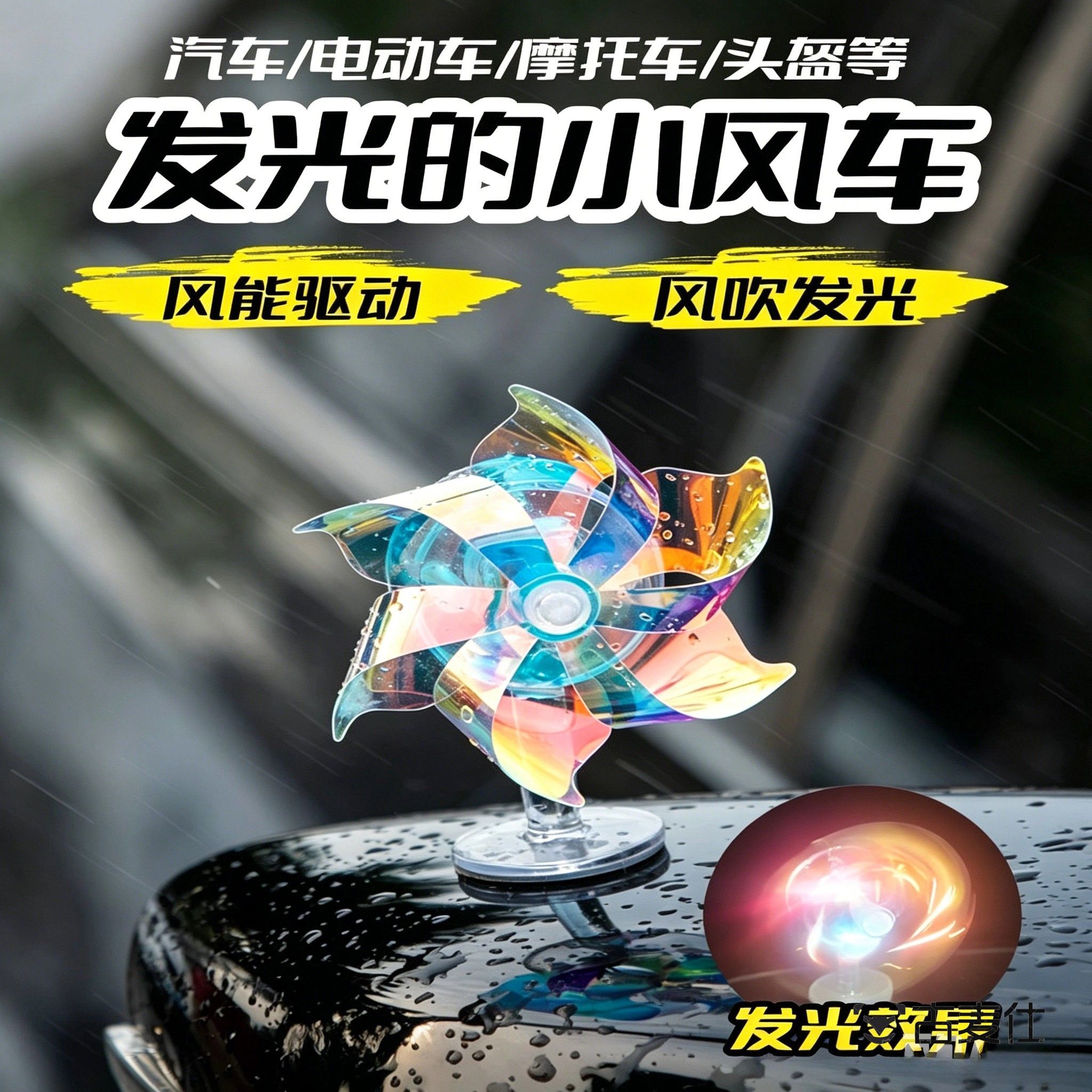 汽车外饰摆件2026新款发光小风车后照镜配饰车尾车顶装饰尾箱饰品