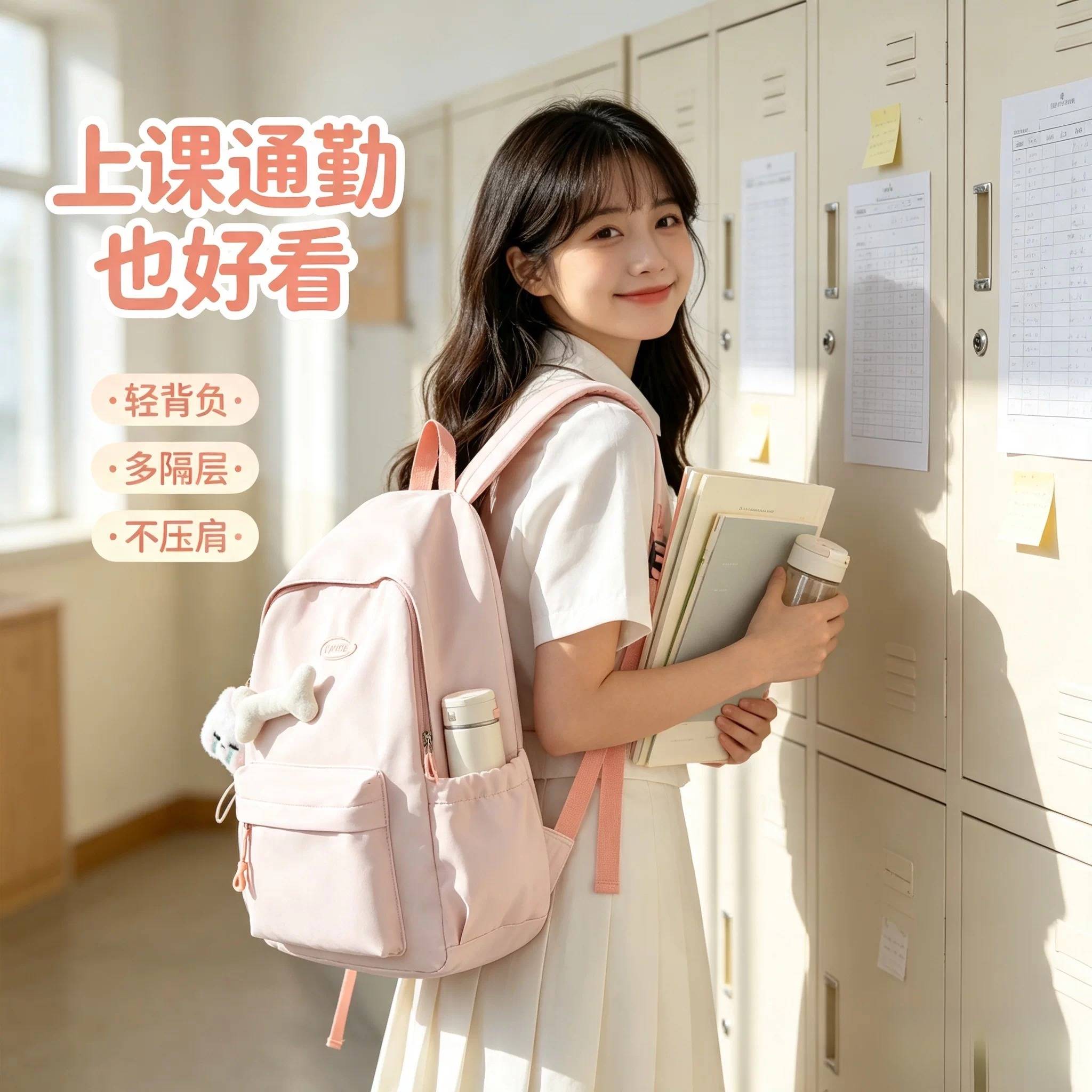 少女学生书包女韩版初中女生高中生纯色简约百搭双肩包大容量背包