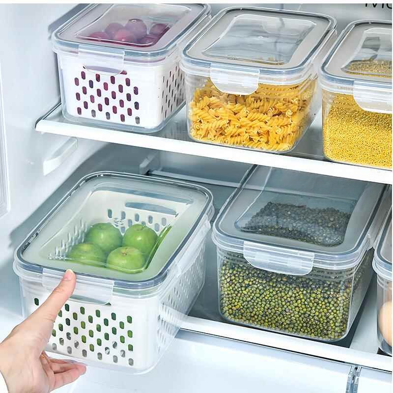 冰箱水果双层沥水篮保鲜盒储物食物干果收纳带盖果蔬食品级密封盒