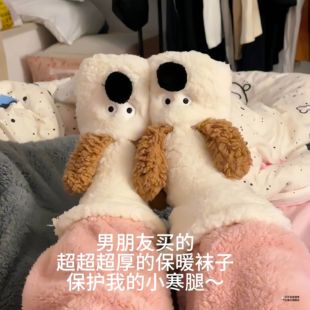 可爱小狗珊瑚绒袜子可爱保暖毛绒袜居家地板袜秋冬加绒加厚月子袜