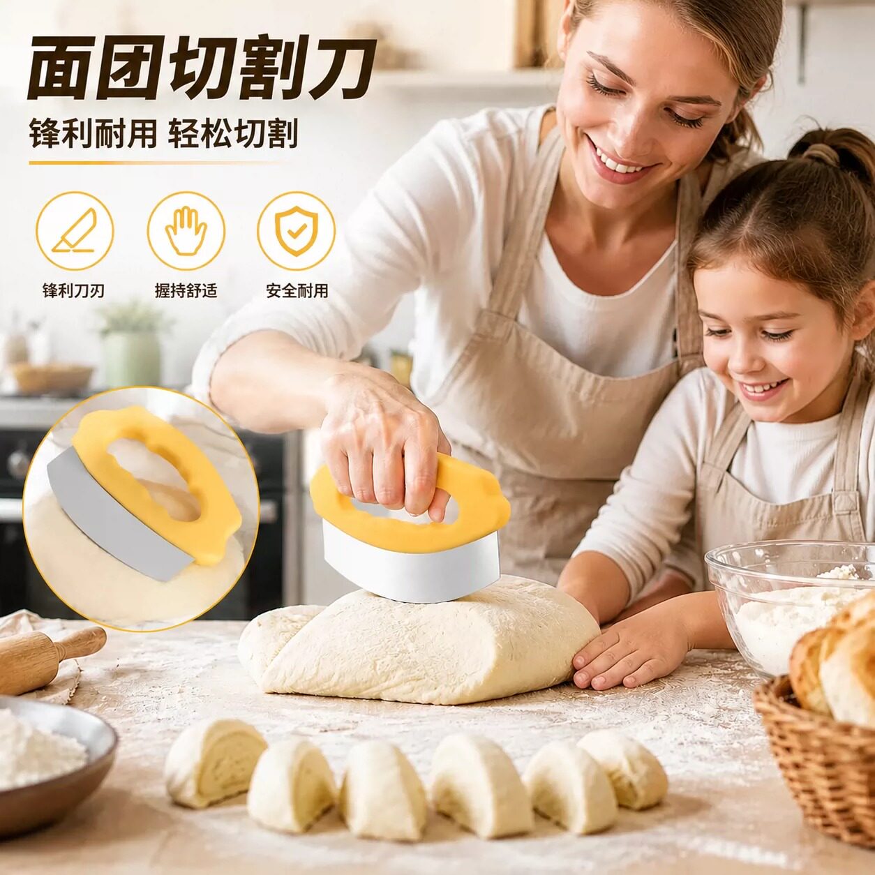 烘焙工具好物半月披萨摇刀不锈钢弧形切刀烘焙面团香草切碎刀不推