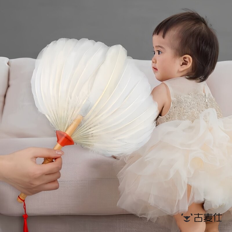 羽毛扇夏季古风手工手摇扇夏季婴儿宝宝高级鹅毛扇夏天耐用扇子