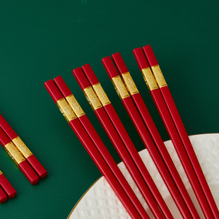 红色筷子过年家用耐高温防滑合金筷子新年家庭福字筷乔迁结婚喜筷