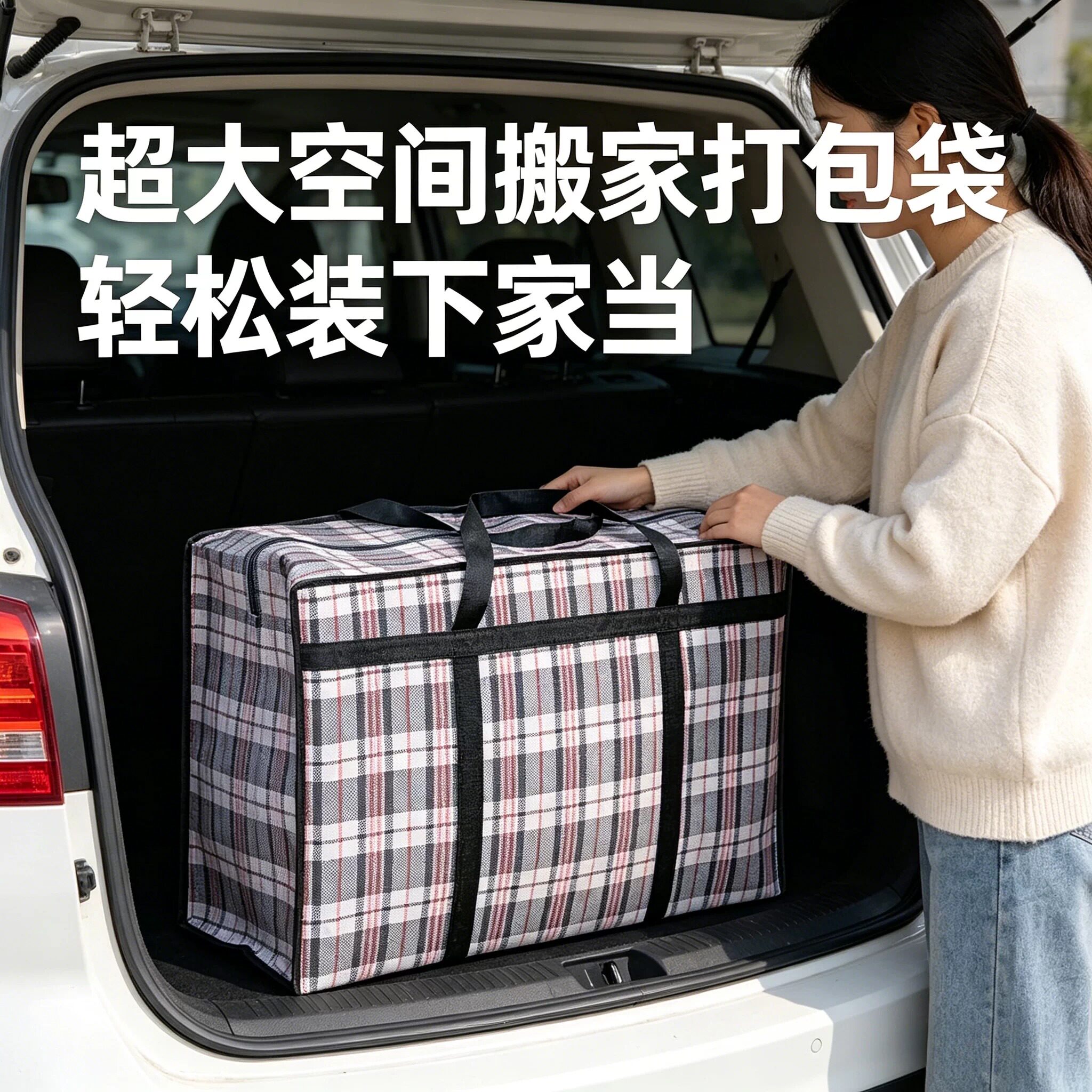 搬家打包袋红白蓝编织袋尼龙拉炼袋加厚结实耐用大号装行李大容量