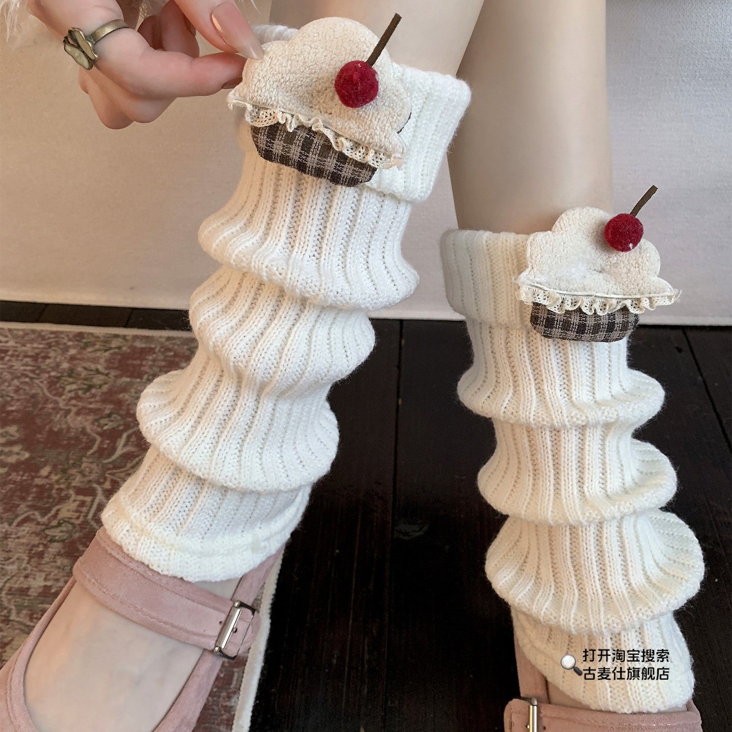 白色堆堆袜套春秋款可爱玩偶袜子秋冬款针织小腿套甜美可爱中筒袜