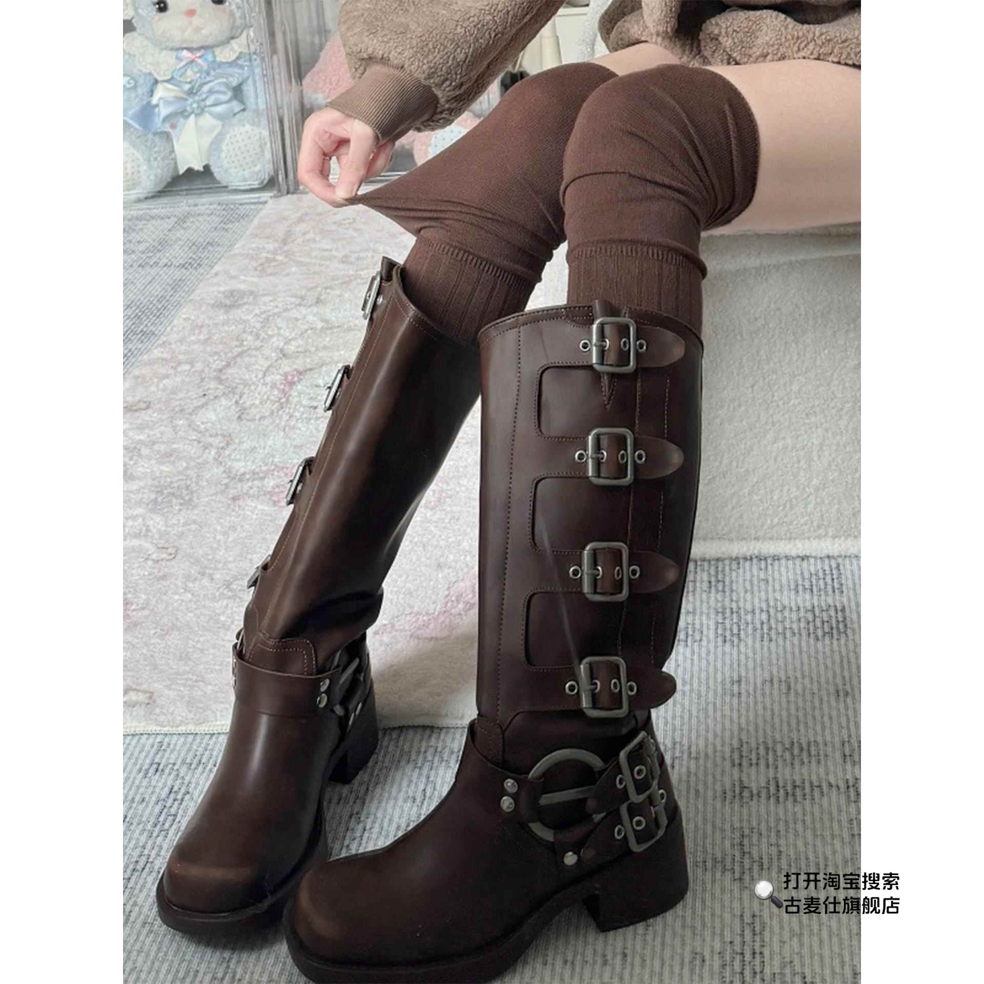 咖色过膝袜秋季学院风长筒袜子女中筒堆堆袜美拉德搭配长靴jk长袜