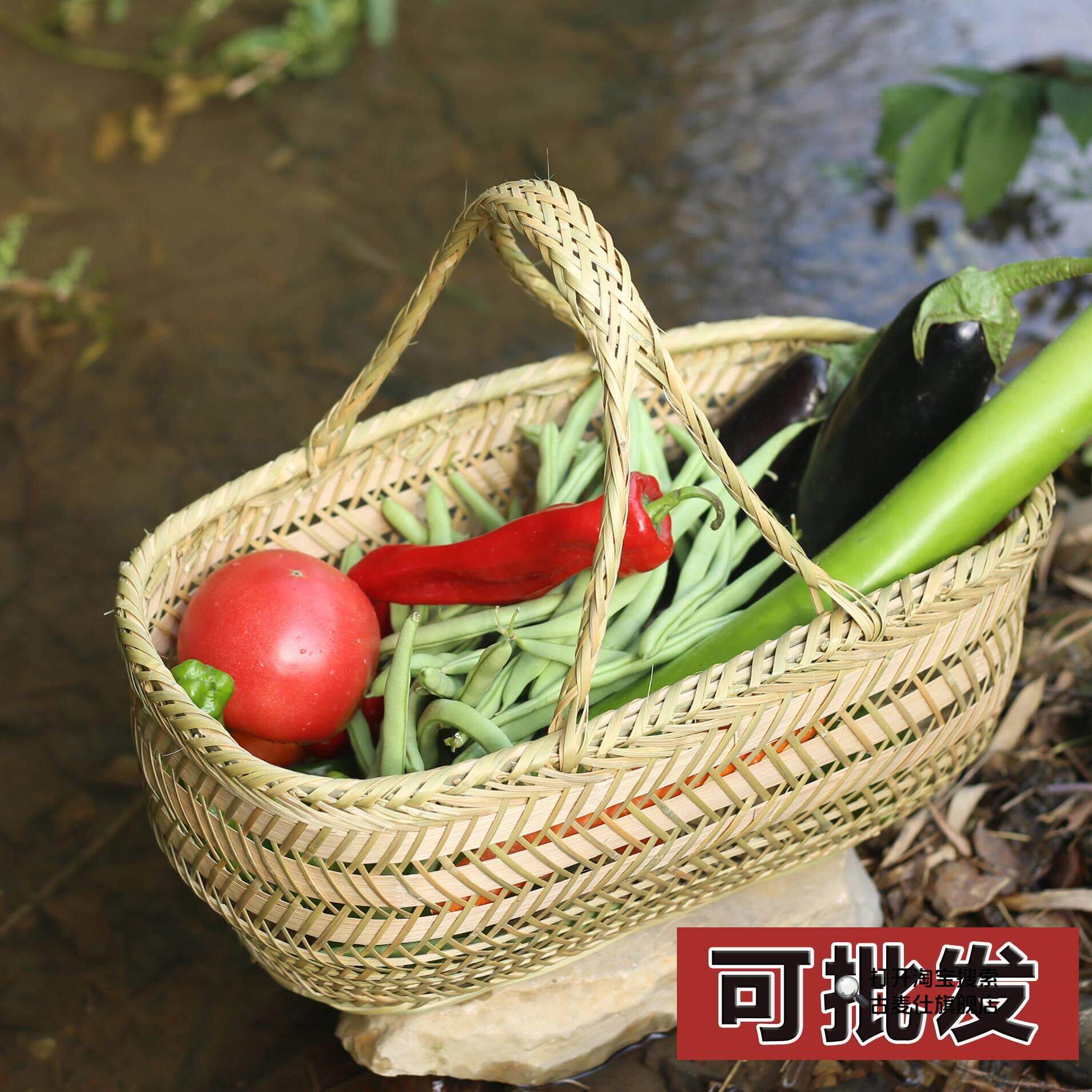 清明祭祀手提篮子家用洗买菜竹编篮大号农村采摘手工竹厨房收纳篮
