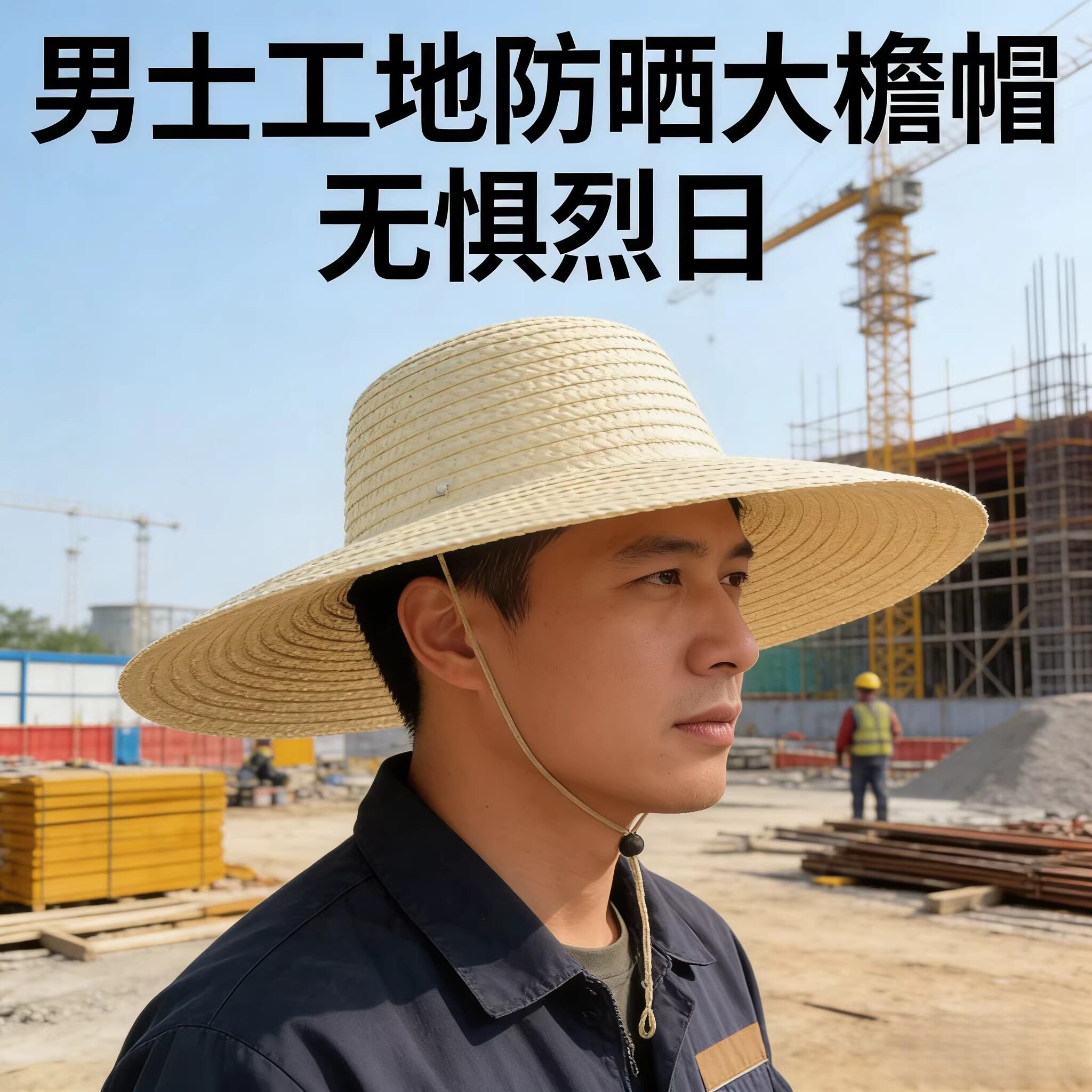 草帽遮阳农民男女通用大号大沿防晒遮阳帽工地户外田园农民渔夫帽