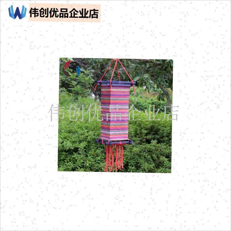 2021新款民族风复古木架宫灯特色日式灯罩田园布W艺红灯笼广告灯,