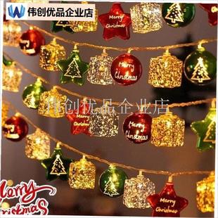 新款LED圣诞老人雪人灯串u拐杖圣诞树灯串袜子雪花装饰灯USB圣诞,
