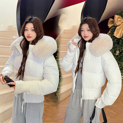 小海鸥美式粉色短款羽绒棉服女冬2025新款收腰小个子穿搭外套