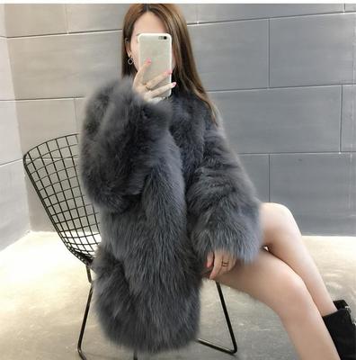 仿狐狸毛皮草外套女时尚中长款2024冬季海宁皮草毛毛大衣V领显瘦