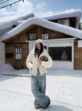 平湖羽绒服2025新款黄色排骨羽绒服外套女90白鸭绒连帽轻薄保暖