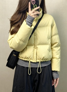 2025年超火黄色短款棉服女冬小个子韩系独特超好看外套棉袄面包服