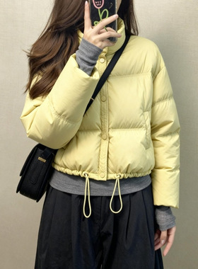 2025年超火黄色短款棉服女冬小个子韩系独特超好看外套棉袄面包服