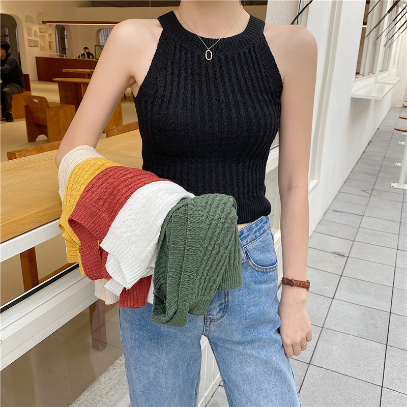 Real price new early spring suspender knitted vest women's sleeveless top with neck and shoulder leakage