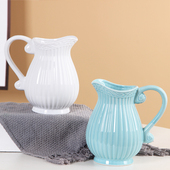 法式 饰品条纹北欧ins风 提手花瓶奶壶形状陶瓷花器餐桌摆件家居装
