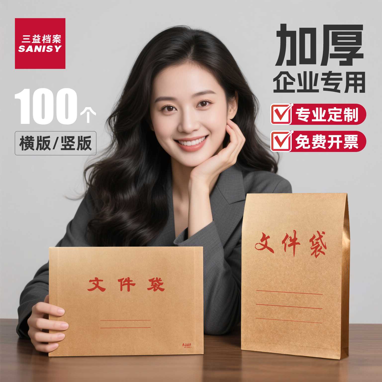 50个档案袋加厚牛皮纸a4纸质投标资料袋1808-4加大号大容量塑料空白文件袋定制定做印logo文件袋办公用品订制