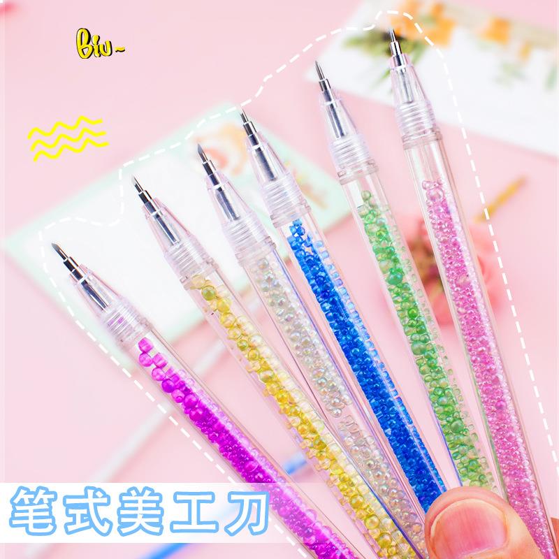 高颜值手账笔刀彩色碎钻装饰笔式美工刀雕刻刀裁纸刀拆快递小刀
