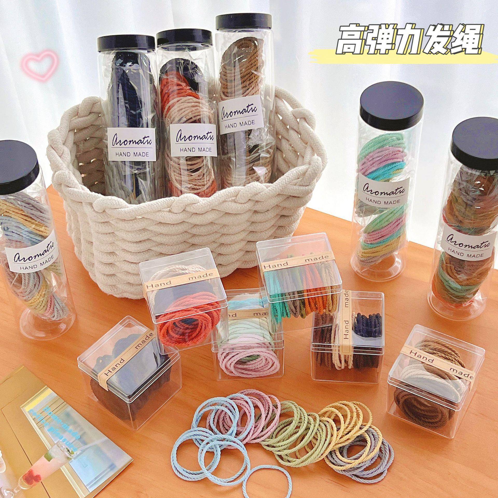 日实百搭水晶盒装皮筋弹扎头绳少女网韩红高力不用伤发发绳