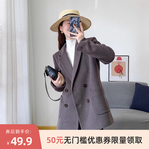 D03432 田原~特 品*wei单~大道至简绵羊毛双排扣通勤大衣外套女