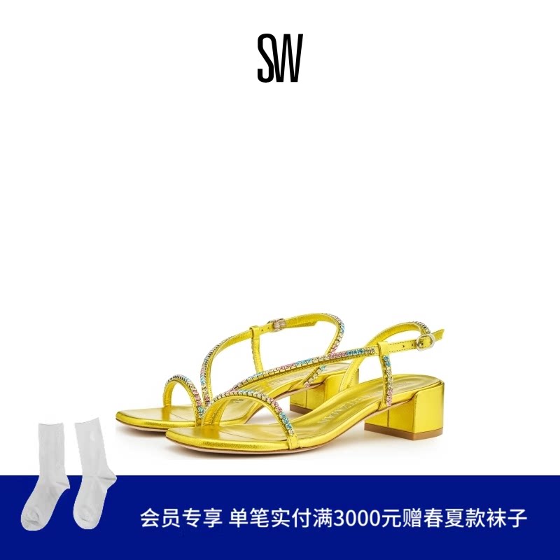 SW SOIREE CRYSTAL 35 SANDAL 水晶一字带方头粗跟时尚凉鞋女