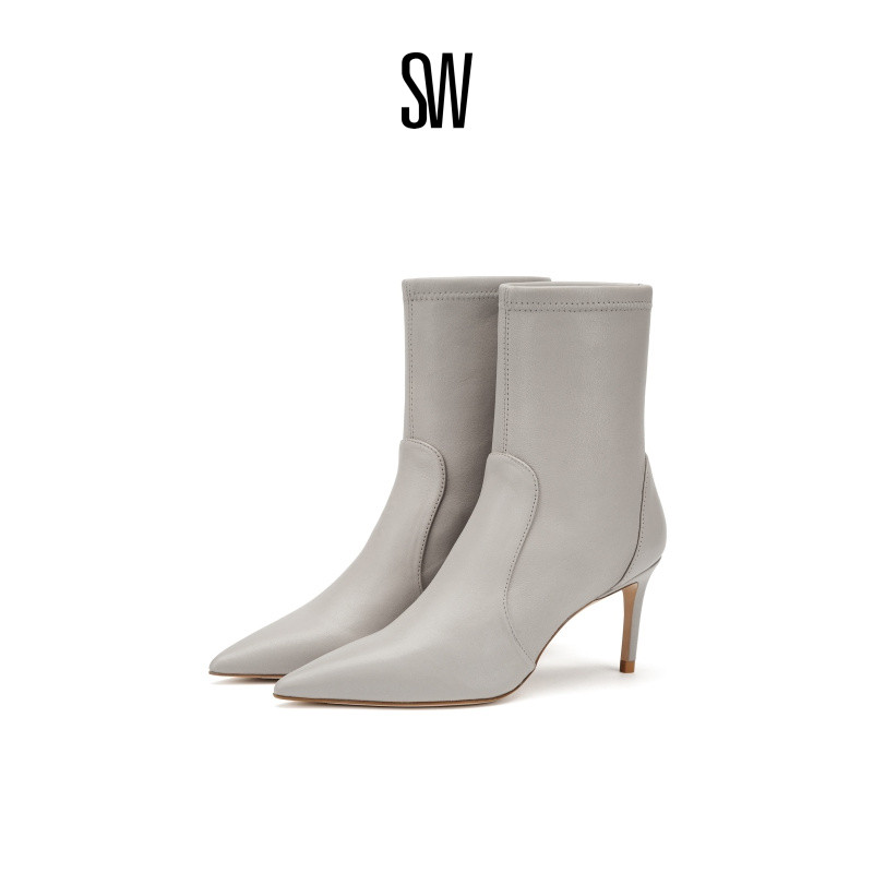 SW秋冬新款女尖头细高跟短靴女