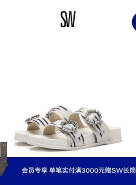 SW BLINGRING BUCKLE SPORT SLIDE 水晶勃肯鞋厚底外穿拖鞋女夏