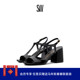 方头喇叭形粗高跟T字带凉鞋 女 STRAP SANDAL FLAREBLOCK