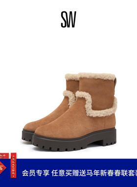 【秋冬新品】SW MYLA ZIP SHEARLING BOOTIE圆头厚底雪地毛毛短靴