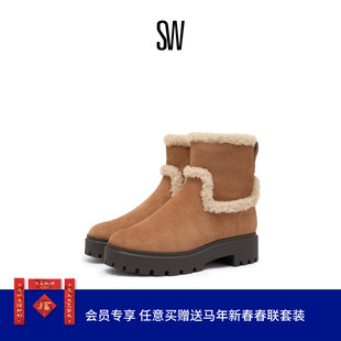 【秋冬新品】SW MYLA ZIP SHEARLING BOOTIE圆头厚底雪地毛毛短靴