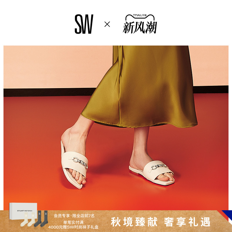 SW春夏平底方头拖鞋女外穿