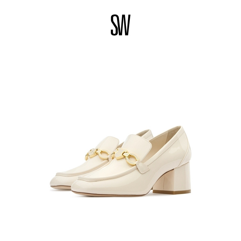 SW24夏季新款简约粗高跟乐福鞋