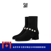 饰粗跟侧拉链短靴女圆头时装 靴 BOOTIE 秋冬珍珠装 PORTIA ZIP