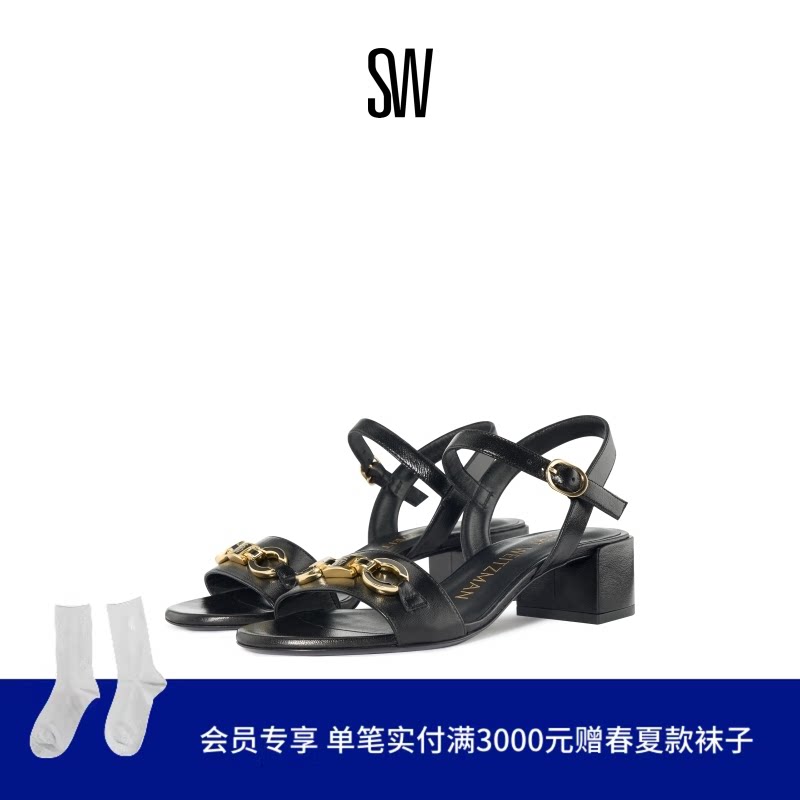 Stuart Weitzman/SW SIGNATURE 35 SANDAL 夏季方跟一字带凉鞋女