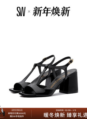 SW FLAREBLOCK T-STRAP SANDAL 方头喇叭形粗高跟T字带凉鞋女